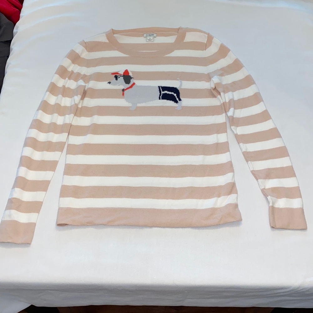 J•CREW White and Pink Striped Sweater Size XS